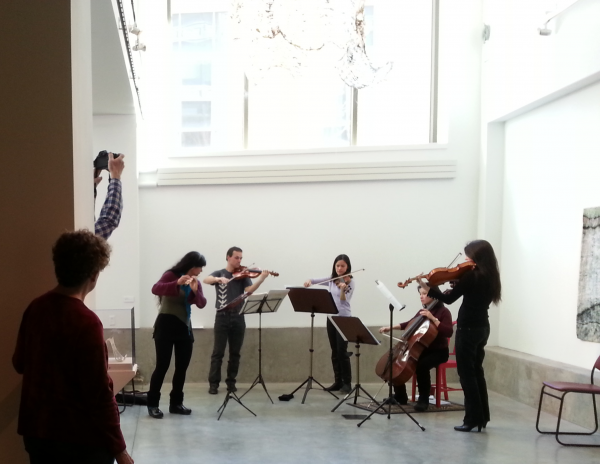 Carpe Diem String Quartet & Viviana rehearsing at the Art Gallery downtown Columbus, Ohio